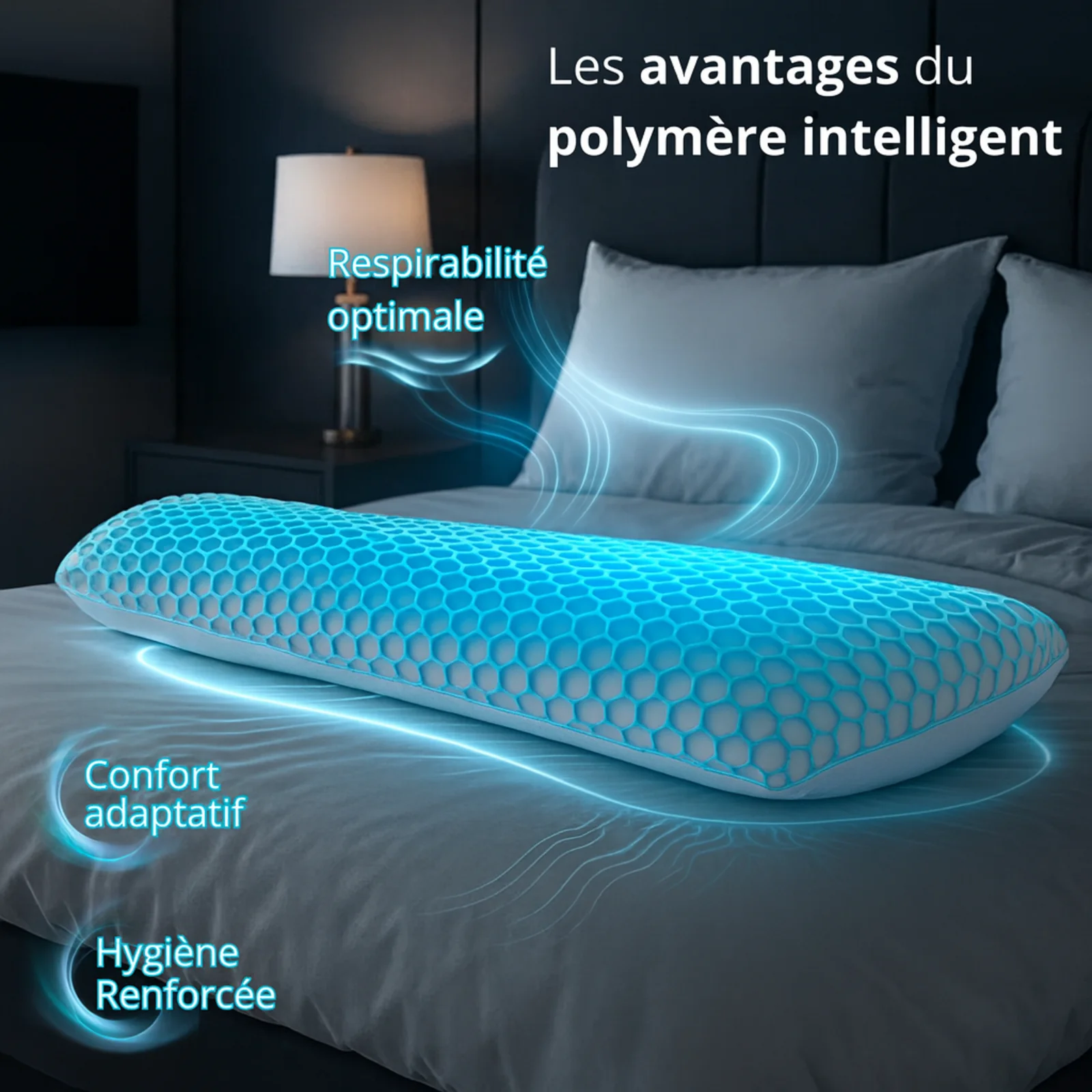 Traversin mémoire de forme intelligent, structure alvéolée, déhoussable - Collection TPE - Image 5
