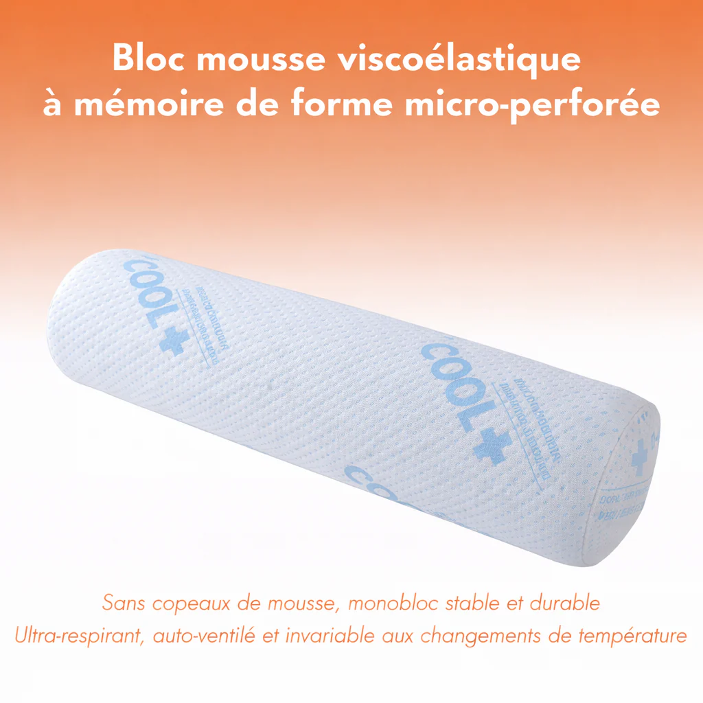 Traversin mémoire de forme rafraichissant, déhoussable, micro-perforé - Collection Frais - Image 3