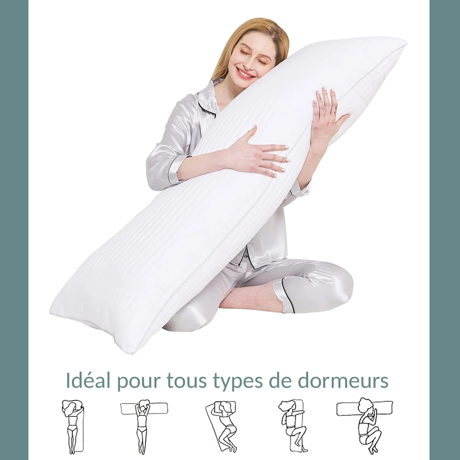 Traversin mémoire de forme, soutien cervical, déhoussable - Collection Prestige - Image 6